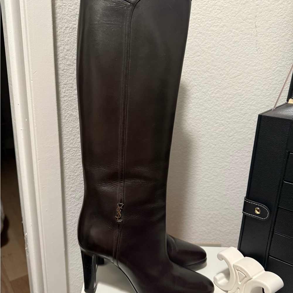 Yves Saint Laurent Dark Brown Heeled Boots